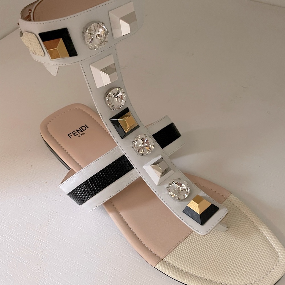 FENDI Leather Studded Accents Gladiator Sandals